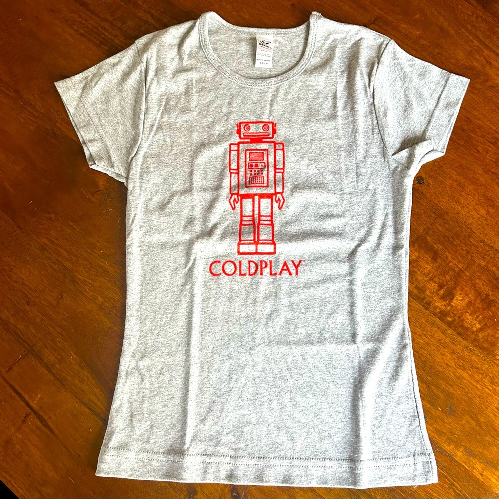 NEW Coldplay Talking Robot Women’s/ Girls Junior Grey T-shirt Size Small
